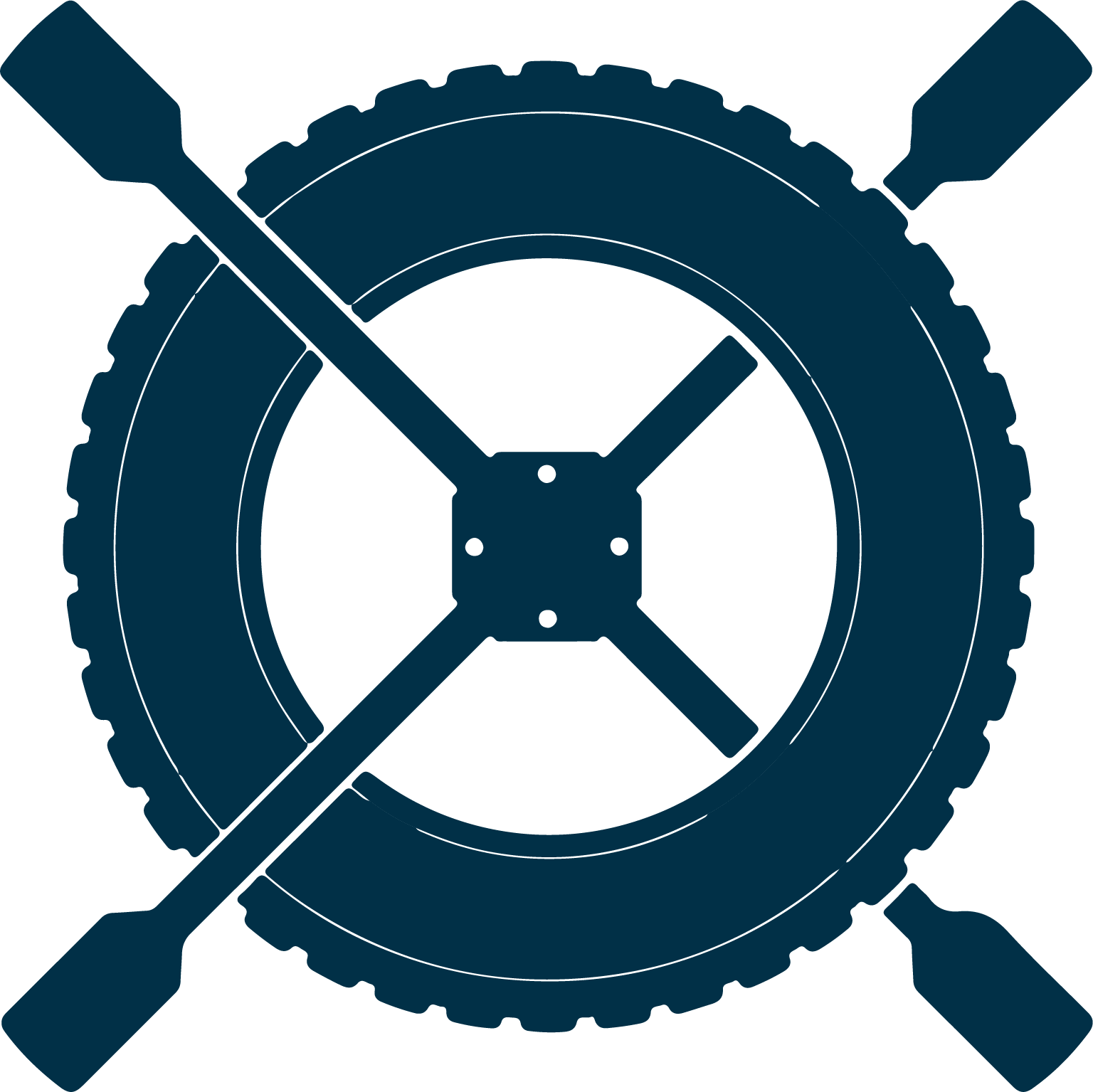 a blue tire with paddles